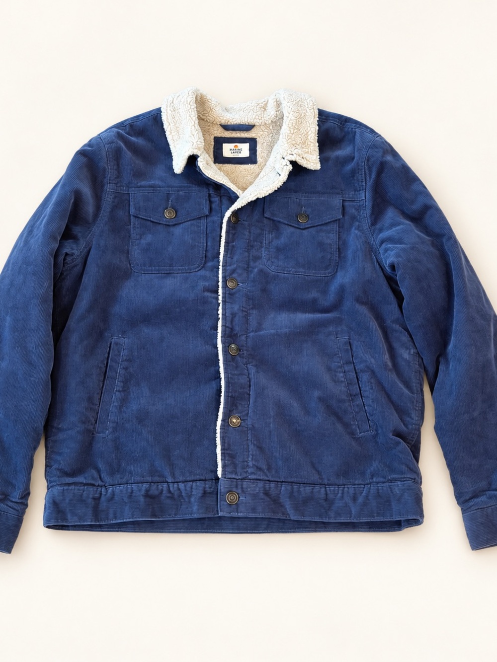 Marine Layer Boise Corduroy Sherpa Trucker Jacket Blue Men’s Large